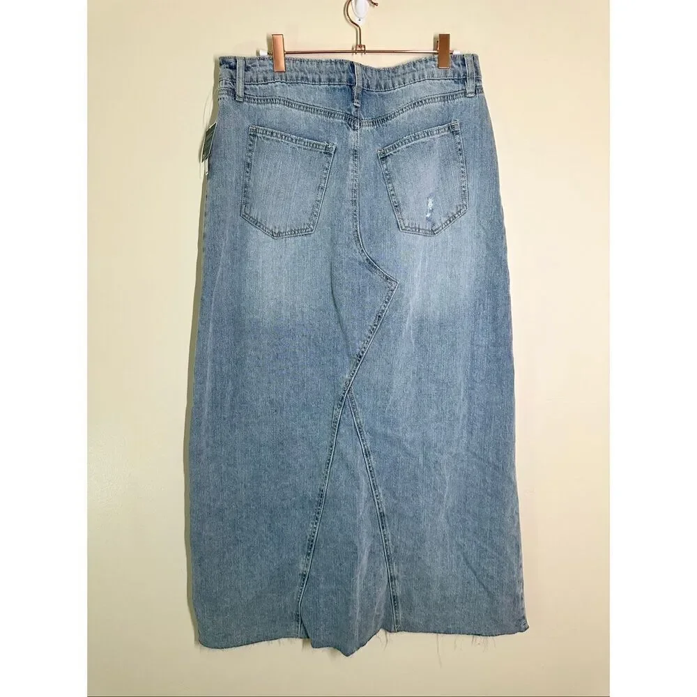 RSQ Medium Wash Denim Maxi Skirt Size 30 New